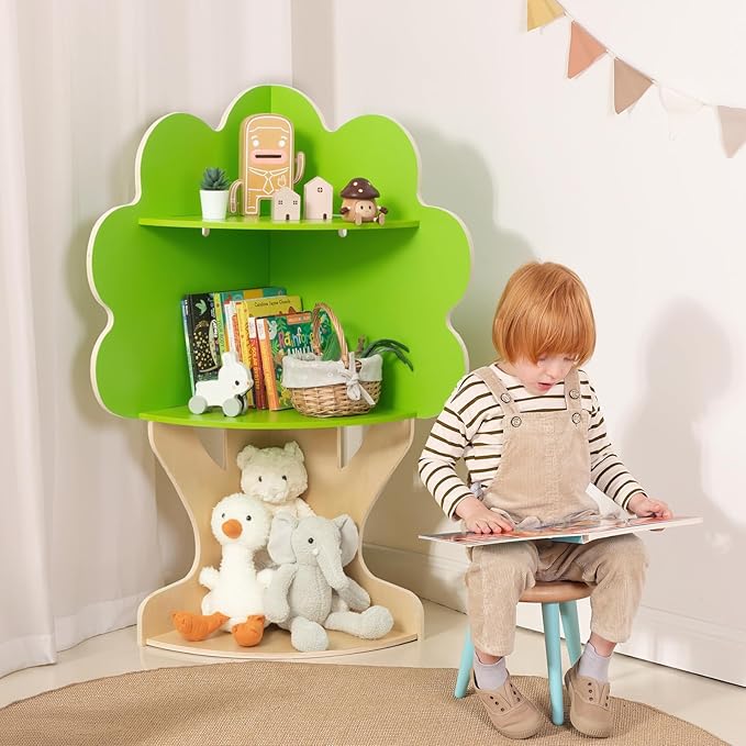 OOOK Tree Bookshelf for Kids Reading Nook, Corner Bookcase Toy Storage for - Image 7