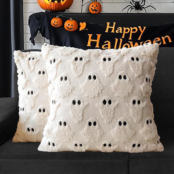 4TH Emotion Halloween Ghost Decorative Pillow Covers 16x16 Set of 2 by 4THEmotion