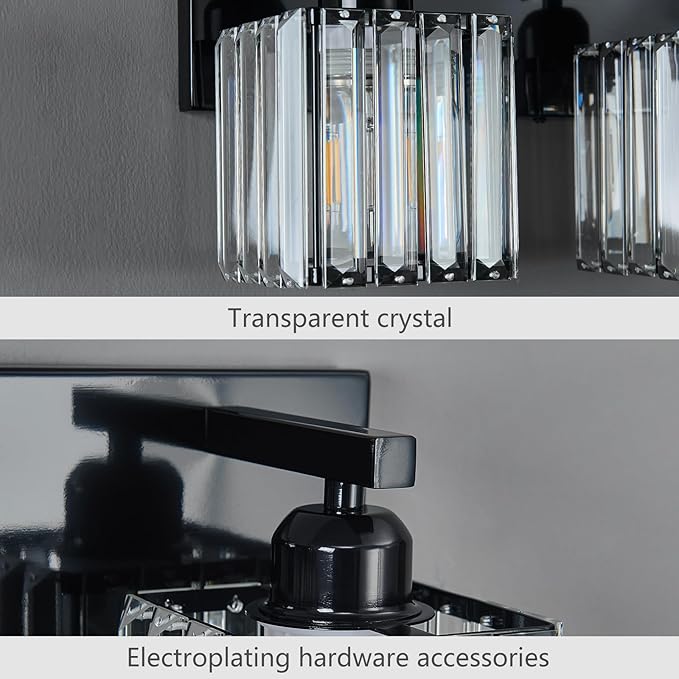 Modern Bathroom Vanity Light 5-Lights Plating Black Crystal Bathroom Wall Light - Image 6