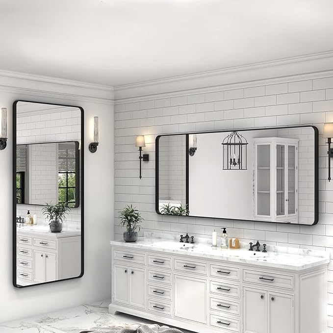 72x36 Black Bathroom Mirror for Wall, Matte Black Framed Bathroom Vanity Mirror - Image 6