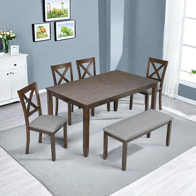 Dining Table Set, 6-Piece Modern Rectangular Dining Table & Chair Set by ChicFurnit