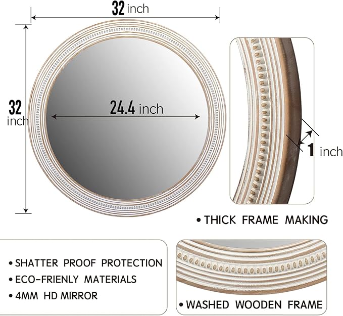 32 Inches Farmhouse Round Wood Mirrors - Image 5