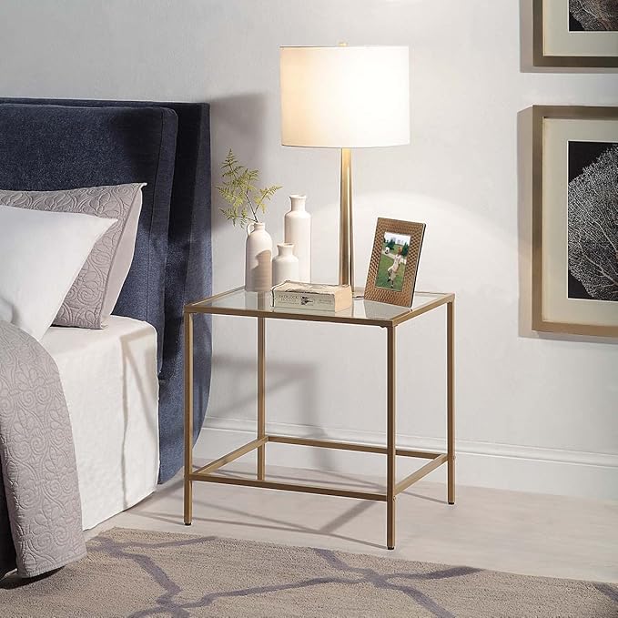 CAWS Gold End Table, Tempered Glass Rectangle Side Table - Image 4