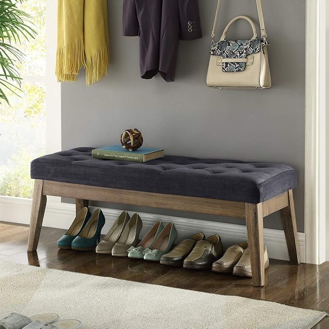 24KF Velvet Upholstered Buttons Tufted Entryway Bench - Image 3