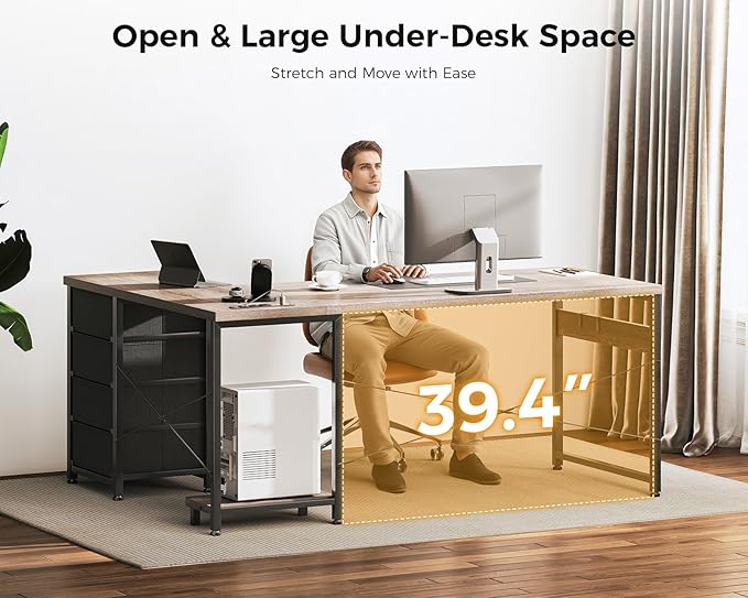 AODK L Shaped Desk with 4 Tier Drawers, L Shaped Computer Desk with USB - Image 5