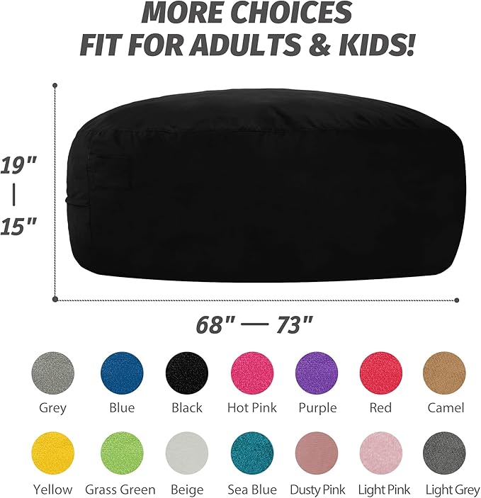 7FT Bean Bag Chair with Ultra Soft Velvet Cover Bean Bag Sofa with Memory Foam - Image 2