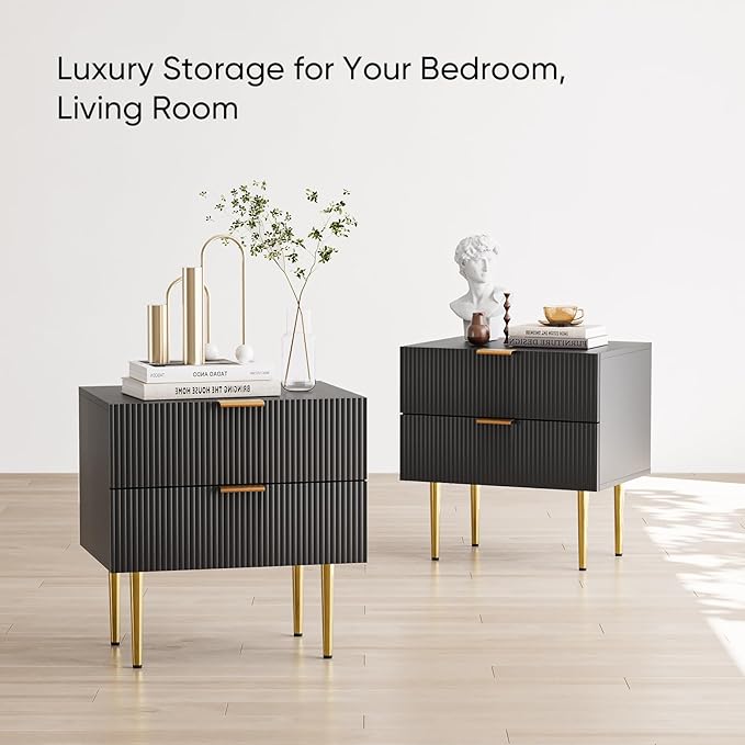 Black Nightstand for Bedroom, Fluted Night Stand, End Table for Living Room - Image 6