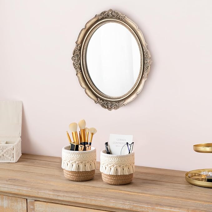 Mkono Macrame Makeup Brush Holder Organizer Comb Brushes Mini Storage Basket - Image 3