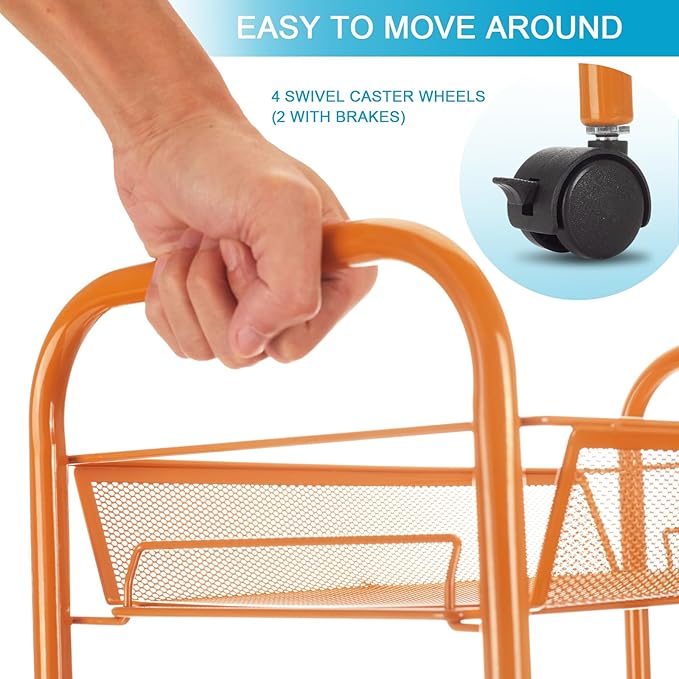 3-Tier Metal Rolling Cart, Storage Shelf - Image 4
