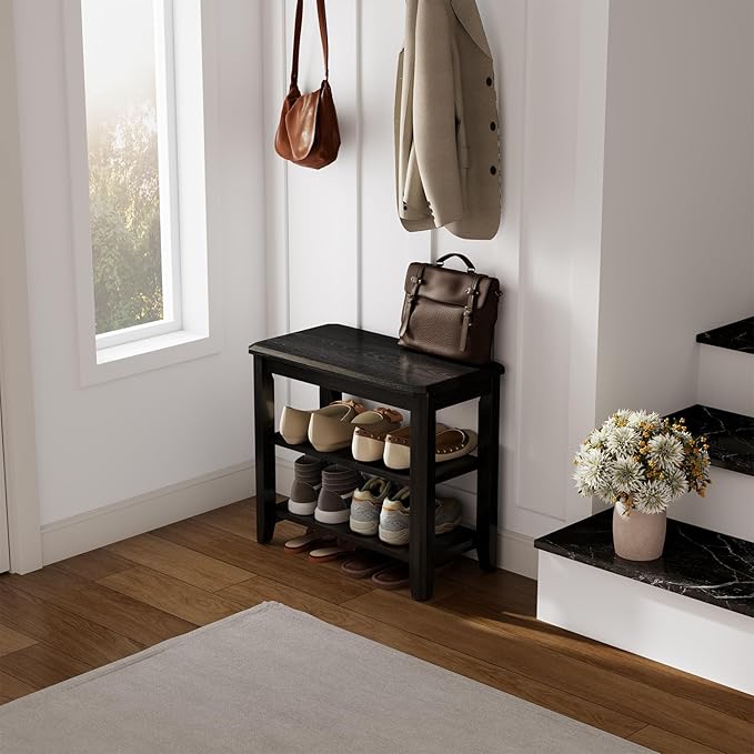 Wood Shoe Rack Bench for Entryway, 2 Tier Shoe Rack for Front Door Entrance - Image 6