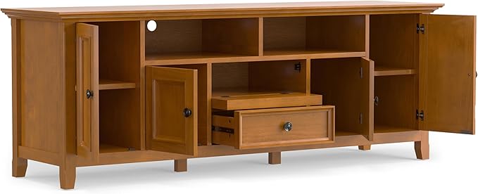 SIMPLIHOME Amherst 72-inch Wide Solid Wood TV Stand in Light Golden Brown - Image 4