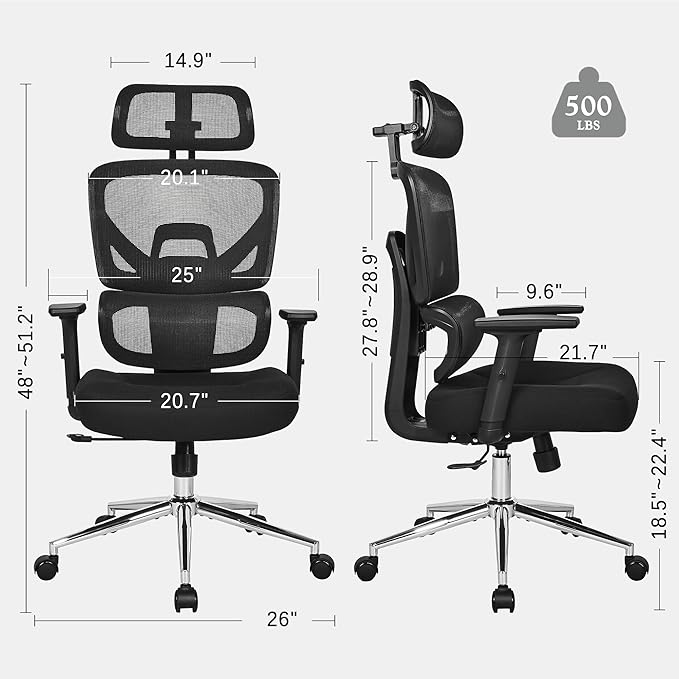VECELO High Back Ergonomic Office Chair, Big and Tall Mesh Desk Chair - Image 3