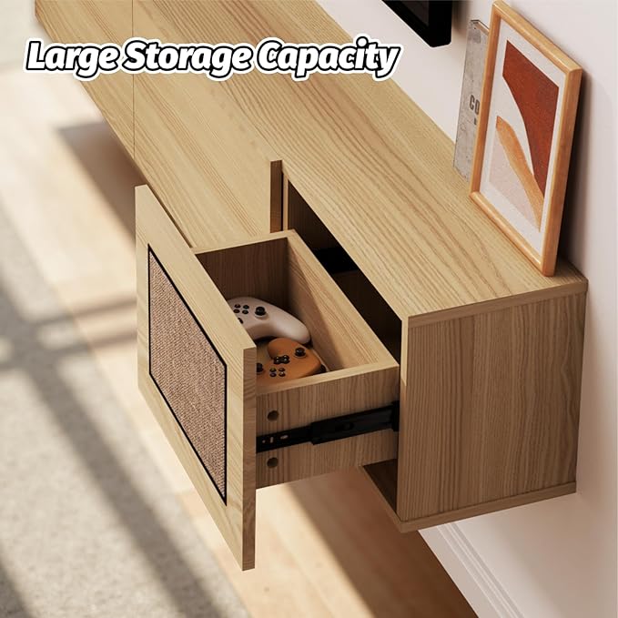 Pmnianhua Boho Floating TV Stand 94", Modern Wall Mounted Media Console - Image 6