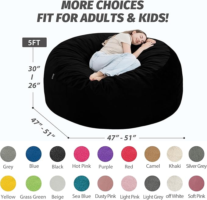5FT Bean Bag Chair with Ultra Soft Velvet Cover Bean Bag Sofa with Memory Foam - Image 2
