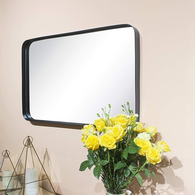 TEHOME 24x36 Matt Black Metal Framed Bathroom Mirror - Image 3