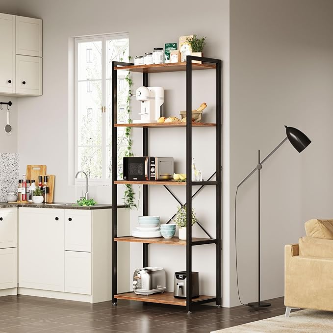 Casaottima Book Shelf, 5 Tier Bookshelf, Modern Wood Bookcase Shelves - Image 7