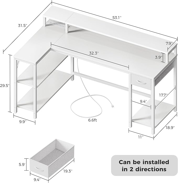 SUPERJARE 53 inch Reversible L Shaped Desk - Image 3