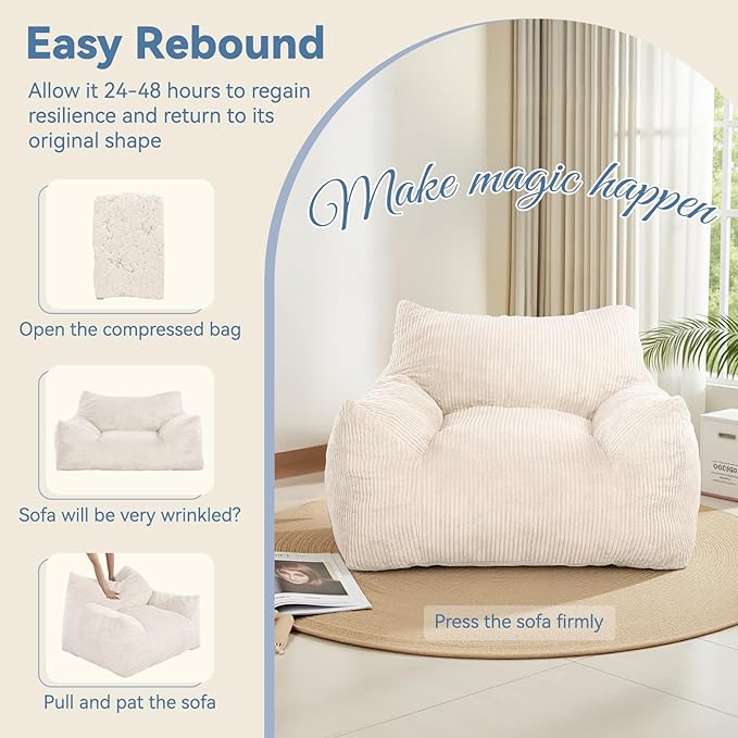 INMOZATA Bean Bag Chair for Adults, 3FT Beanbag Chair - Image 5