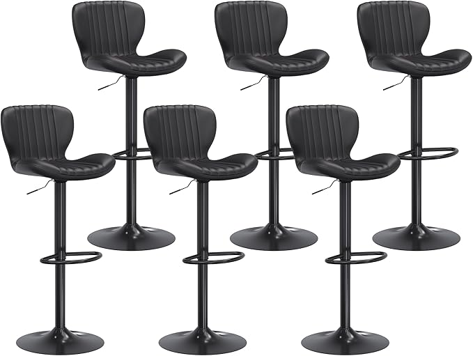 Shintenchi Bar Stools Set of 6 Modern Swivel Bar Chairs, Counter Height Faux - Image 7