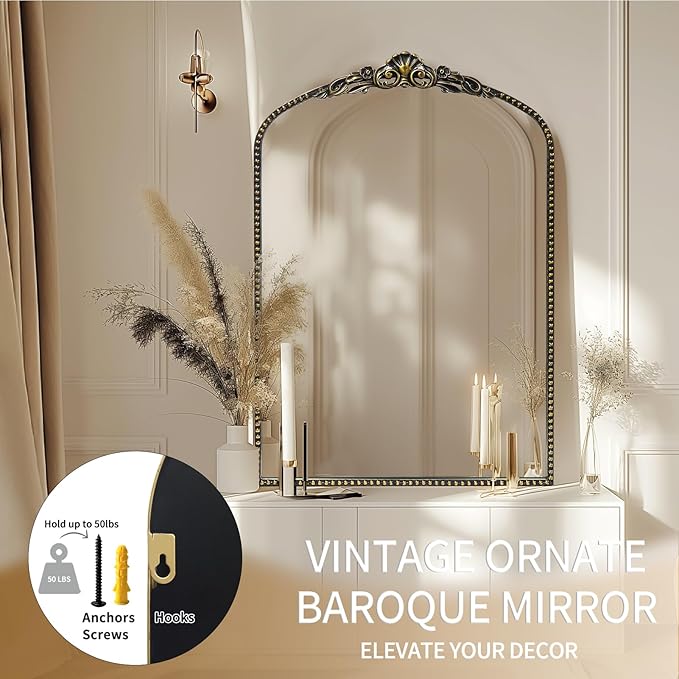 G-LEAF Vintage Baroque Mirror 24"X36", Victorian Antique Farmhouse Mantel Mirror - Image 5