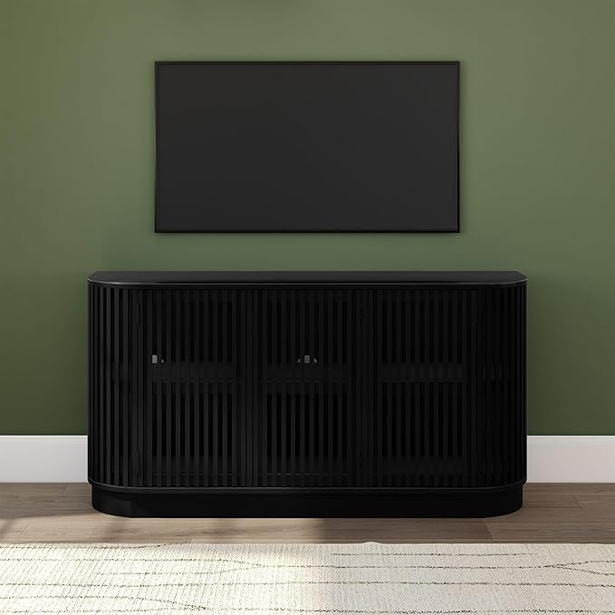 Plank+Beam Contour Wood TV Stand, Three Door Solid Wood Entertainment Console - Image 3