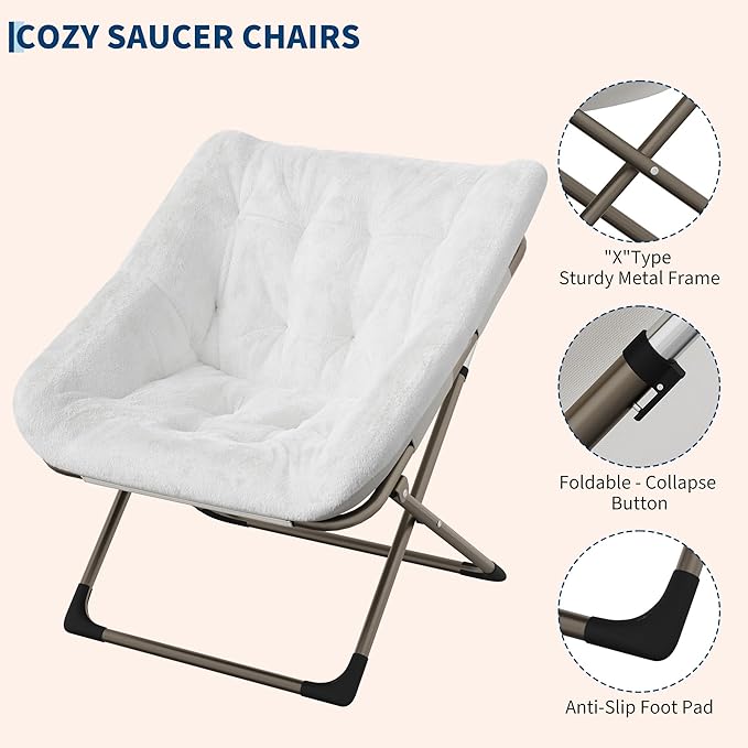 Comfy Chair for Adults, Foldable Living Room Chairs, Soft Faux Fur Folding - Image 4
