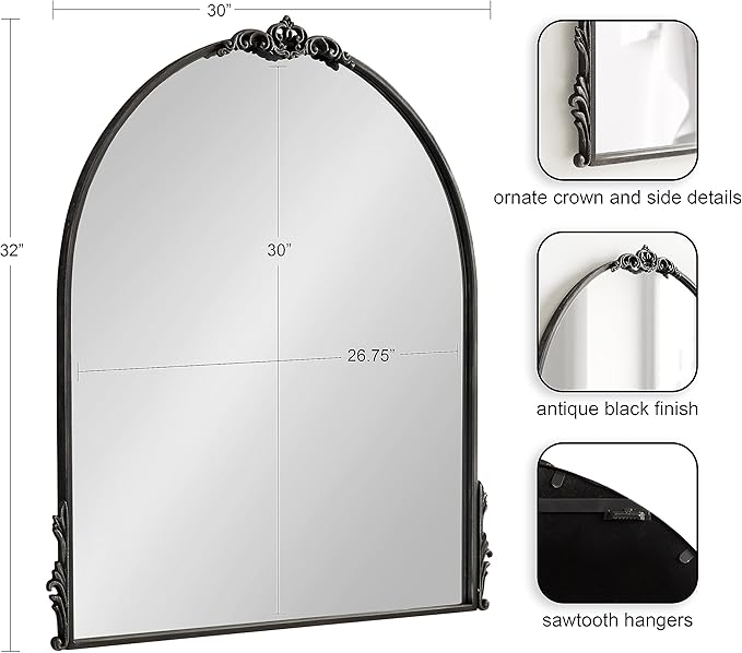 Kate and Laurel Myrcelle Traditional Arched Mirror; 30 x 32; Black; Decorative - Image 2