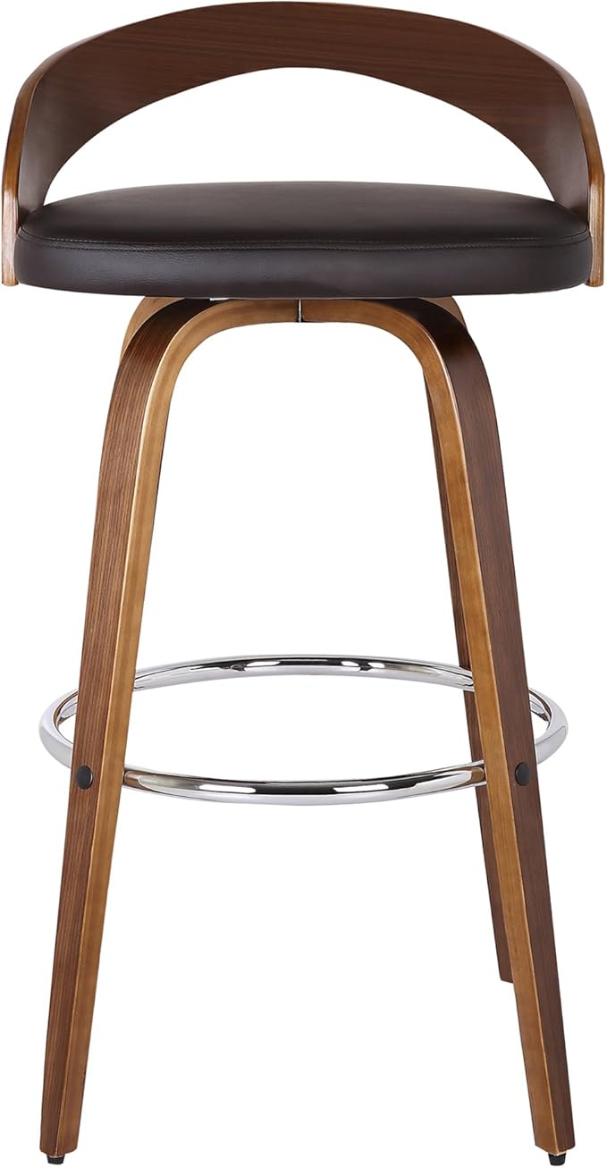 Armen Living Sonia 26" Counter Height Swivel Brown Faux Leather and Walnut Wood - Image 3