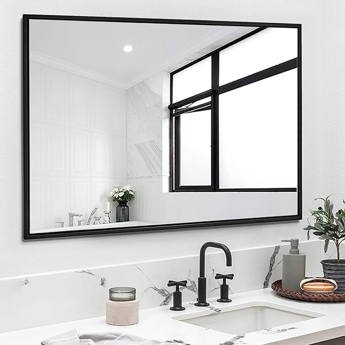 Bathroom Mirror 30x40 Inch, Rectangle Wall Mounted Mirror, Metal Framed Vanity by KIMREAL