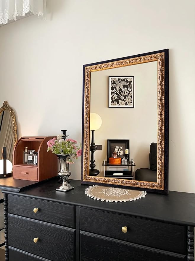 Vintage Gold Mirror 36”x24”, Antique Handmade Aging, - Image 4