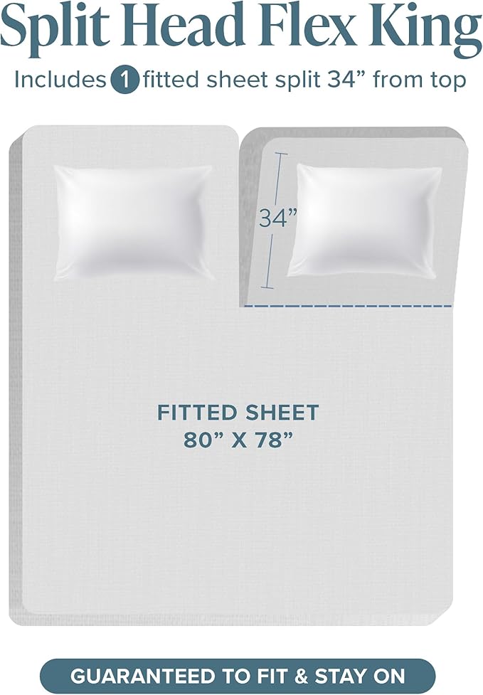 Bare Home Ultra-Soft Split Head Flex King Sheet Set - Image 2