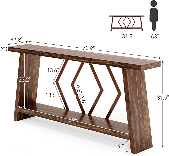 LITTLE TREE 70.9-Inch Console Table, Long Sofa Table Behind Couch, Farmhouse - Image 2
