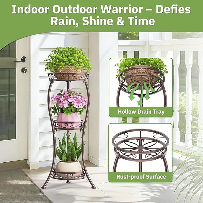 KMOTASUO 3 Tier Tall Plant Stand Indoor Outdoor - Image 4