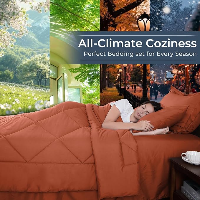 HEVUMYI Burnt Orange Queen Comforter Set - Image 3