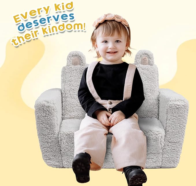 ALIMORDEN Fold Out Toddler Couch, Comfy 2-in-1 Cuddly Sherpa Bear Chair - Image 4