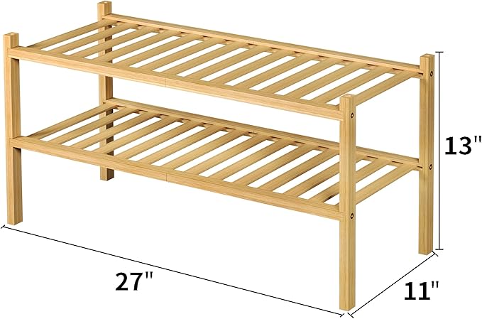 2 Tier Bamboo Shoe Rack for Closet Free Standing Wood Shoe Shelf for Entryway - Image 3