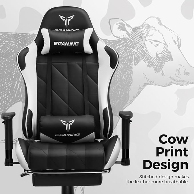 Gaming Chair with 3D Adjustable Armrests, Cow Print Design, Ergonomic Office - Image 4