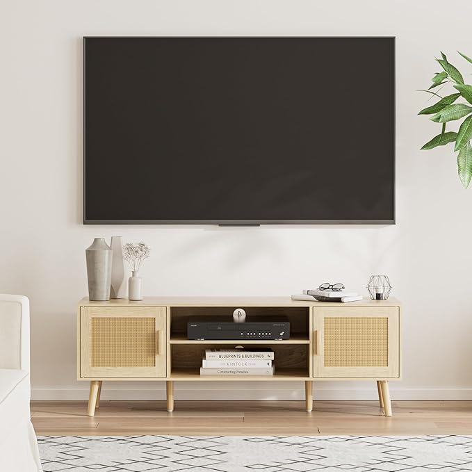 TV Stand for 55-65inch TV, Rattan Entertainment Center - Image 4