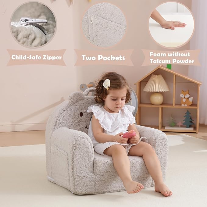 Toddler Chair, Sherpa Bear Kids Chair, Toddler Couch Fold Out, Children Reading - Image 4
