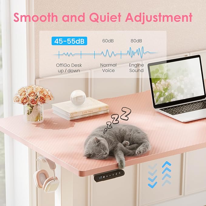 OffiGo Electric Height Adjustable Standing Desk, 48 Inch Pink Computer Desk - Image 6