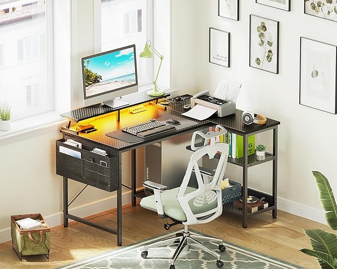 ODK 48 Inch Gaming Desk with USB Charging Ports and LED Lights, Reversible L - Image 9