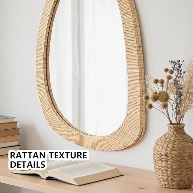 H HOMEWINS Rattan Mirror for Wall - Image 2