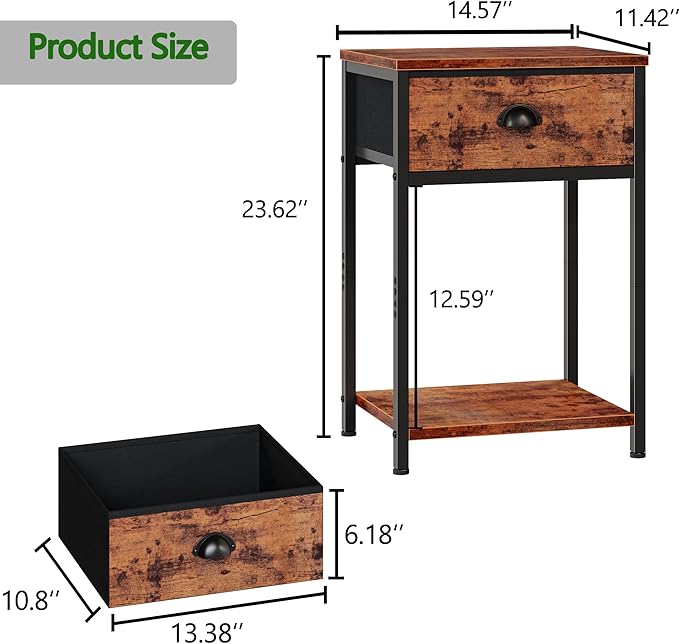 Furologee Nightstands Set of 2, Industrial End Table - Image 3