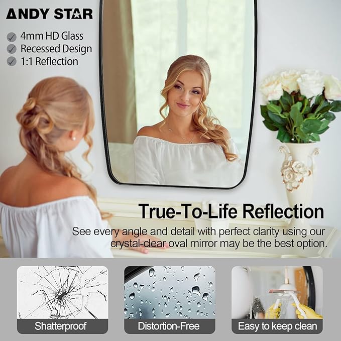 ANDY STAR Oval Mirrors for Bathroom, 30x48’’ Black Oval Mirror for Bathroom - Image 6