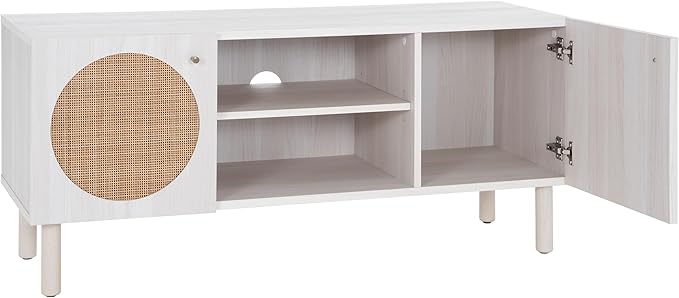 SAFAVIEH Home Collection Ophelia Bleached White/Natural Rattan 2-Door 2-Shelf - Image 7