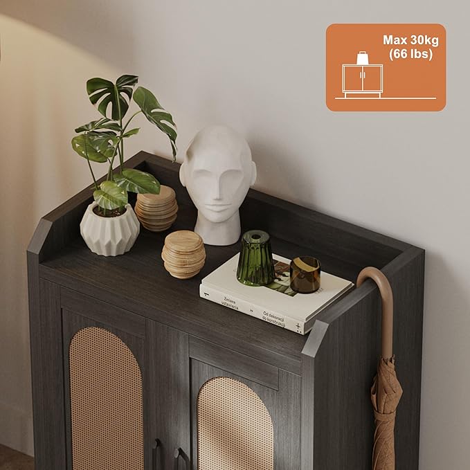 Shoe Cabinet Storage for Entryway, Natural Rattan Shoes Cupboard, Wooden Shoe - Image 7