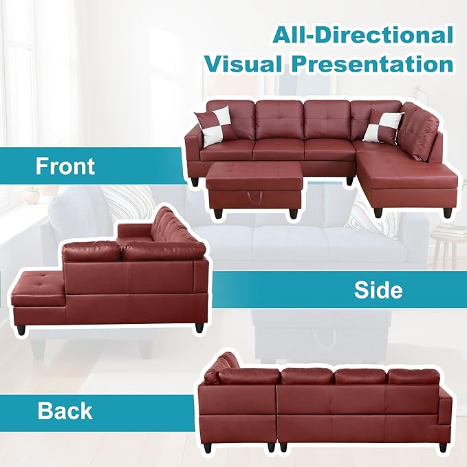 Couches for Living Room Faux Leather L Shaped Couch Comfy 3 Pieces Sectional - Image 6