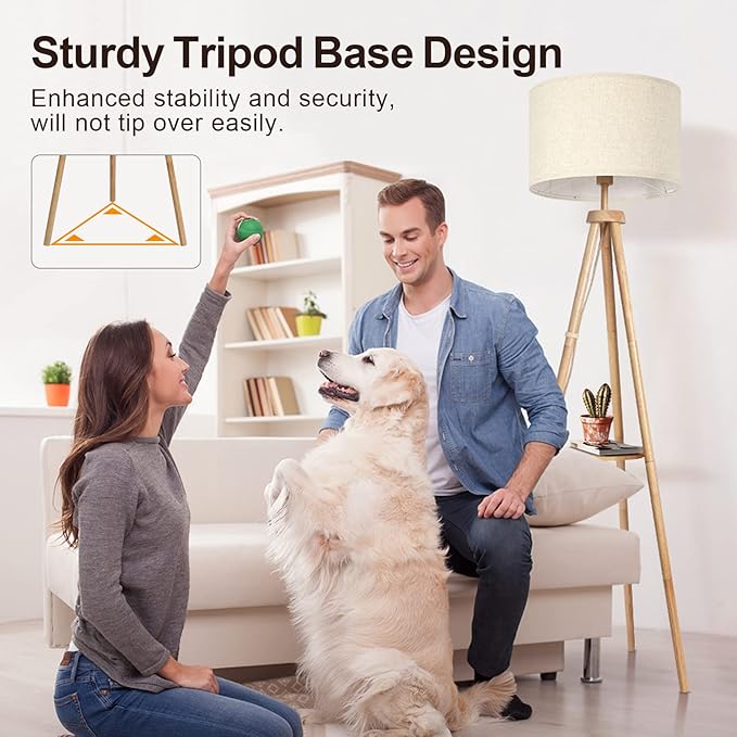 OUTON Tripod Floor Lamp with Shelves, Mid Century Dimmable Wood Floor Lamp with - Image 8
