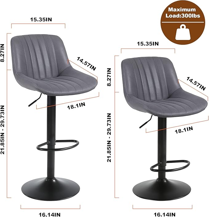 Bar Stools Set of 2, Swivel Counter Height Barstools - Image 3