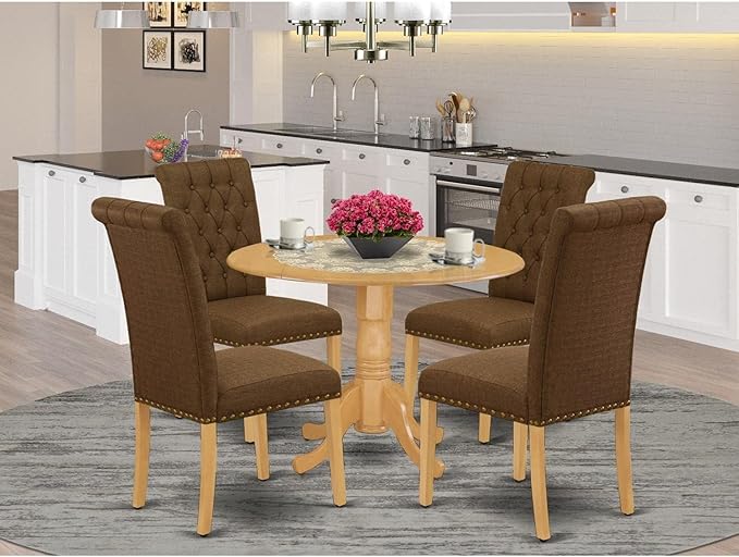 East West Furniture DLBR5-OAK-18 5 Piece Dining Room Table Set Includes a Round - Image 7